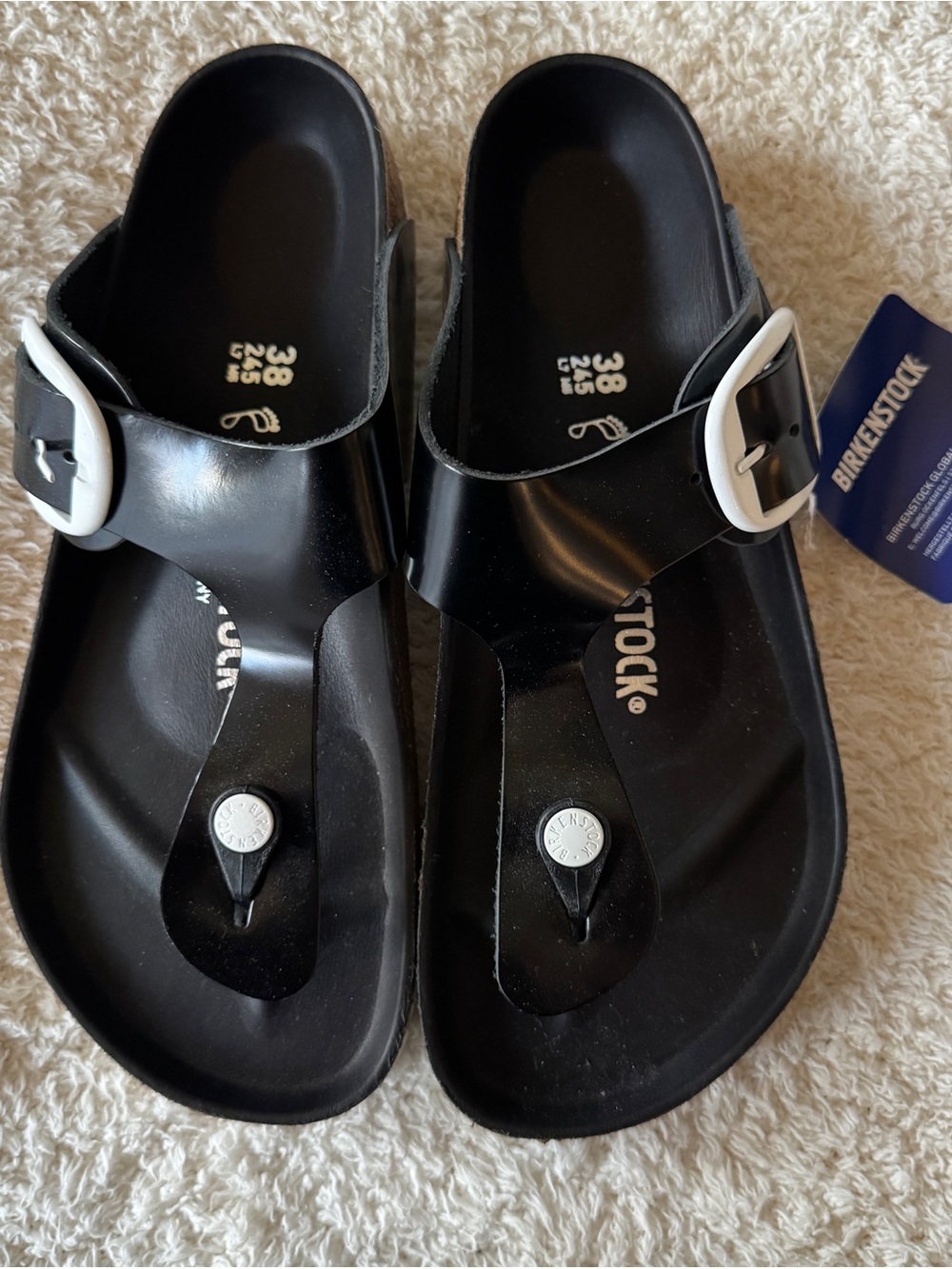Birkenstock Gizeh Thong Big Buckle Black Leather Sandals Size 38